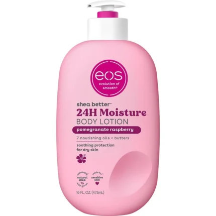 eos Shea Better Body Lotion Pomegranate Raspberry, 24-Hour Moisture Skin Care, Lightweight & Non-Greasy, Made with Natural Shea, Vegan, 16 fl oz
